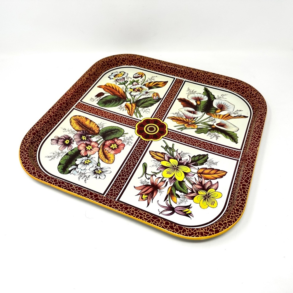 Vintage Daher Decorated Ware Floral Tin Tray Square Floral Made in England 1970s